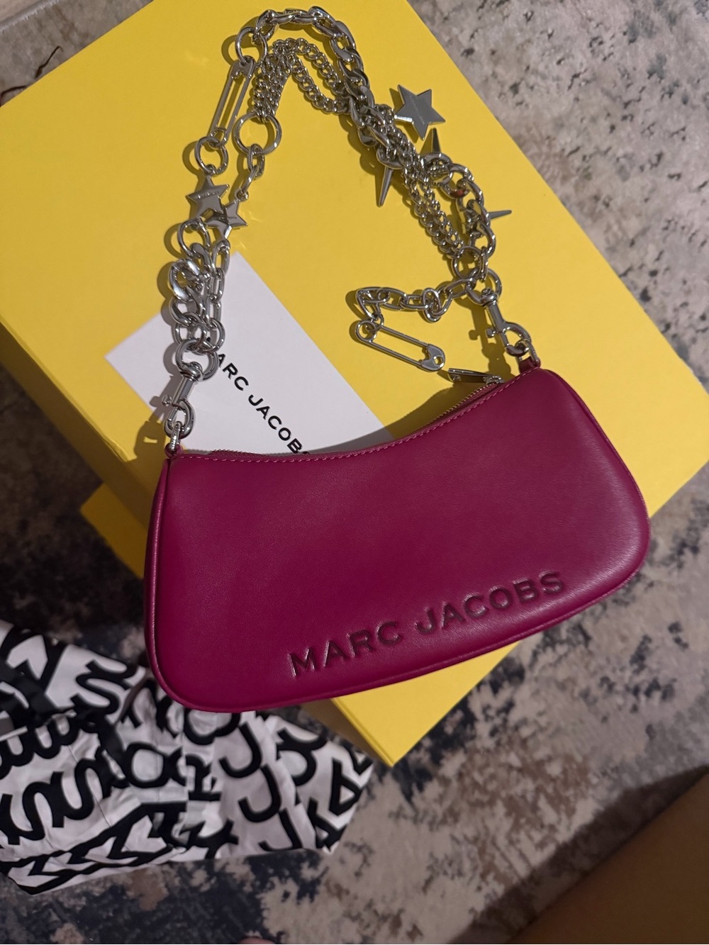 Marc Jacobs Fuchsia Leather Mini Shoulder Bag with Silver Chain